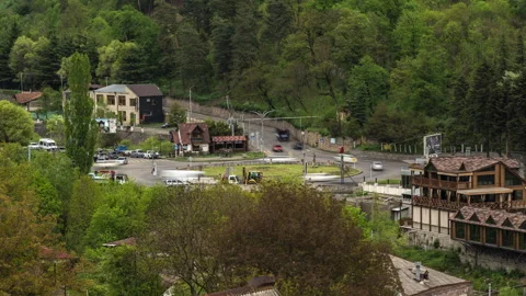 Time lapse of traffic at the roundabout in Dilijan, Armenia Stock Footage 240712409