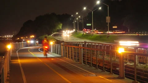 TIME LAPSE TRAFFIC RUNNERS BIKING NYC NIGHT Stock Footage 41690316