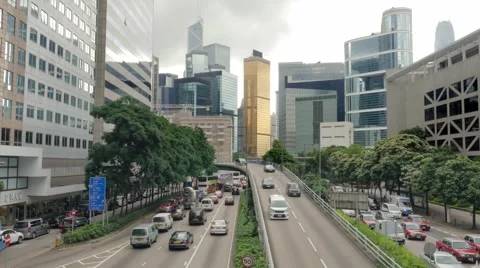Time lapse traffic scene Hong Kong, rush hour cityscape. Extreme long shot. Stock Footage 65772107