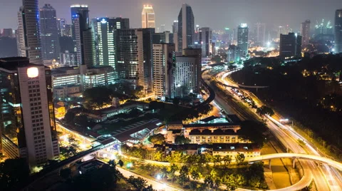 Time Lapse of Traffic &amp; Skyline at Night Kuala Lumpur Malaysia Stock Footage 54023349
