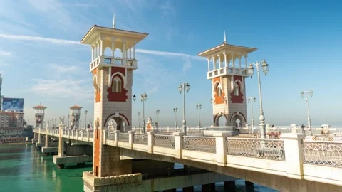 Time lapse of traffic on the Stanley bridge landmark in Alexandria Egypt Stock Footage 151323461