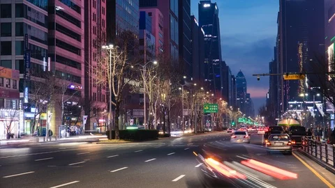 Time Lapse Traffic at Teheran-ro Gangnam Seoul city in South Korea Stock Footage 104662959