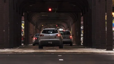 Time Lapse of Traffic under N Wabash L in Chicago 4K with LUT Vidéo 80297452