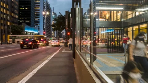 Time lapse of traffic of vehicles and passengers in entrance subway station Stock Footage 147233394