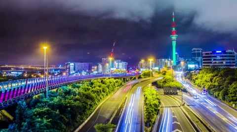 Time Lapse - Traffic View at Night in Auckland, New Zealand Stock Footage 59848978