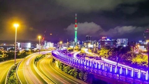 Time Lapse - Traffic View at Night in Auckland, New Zealand Stock Footage 72754703