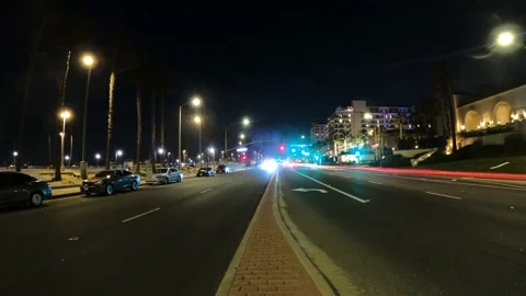 Time Lapse - Traffic View At Night In Huntington Beach, California USA Stock Footage 149456047