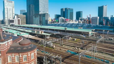 Time lapse of the train approaching to the Tokyo railway station, Tokyo, Japan. Stock Footage 253492389
