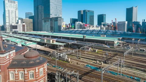 Time lapse of the train approaching to the Tokyo railway station, Tokyo, Japan. Stock Footage 263967069