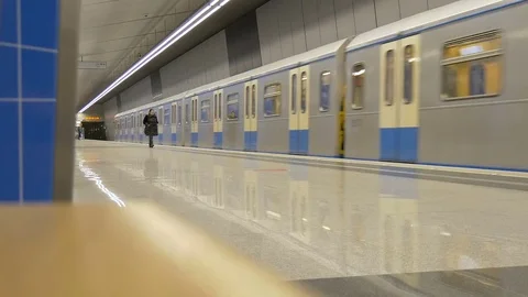 Time lapse. The train arrives at the metro station. People get out of the cars Stock Footage 73834217