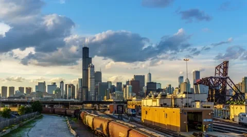 Time-Lapse of Train near Chicago Stock Footage