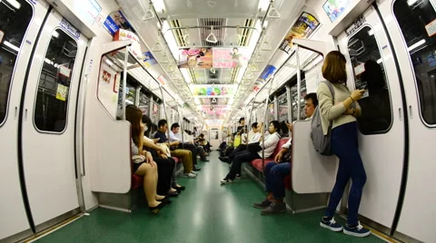 Time Lapse of Train Passengers Riding a Busy Subway Car - Tokyo Metro Rail Stock Footage 42774696