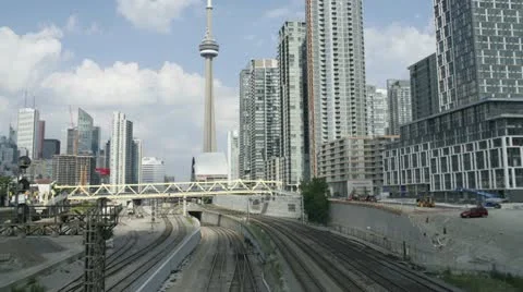 Time lapse of trains arriving and departing in Toronto Stock Footage 11505837
