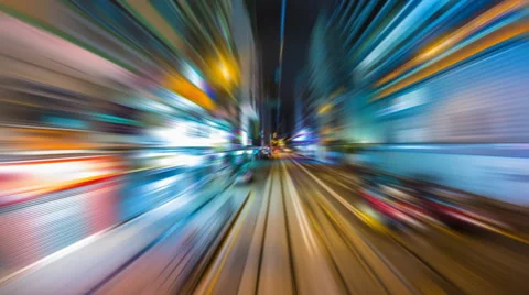 Time Lapse Tram Fast Speed Movement In City Of Hong Kong (reverse, loop) Vidéo 64174694