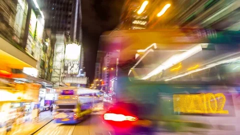Time Lapse Tram Fast Speed Motion In City Of Hong Kong Stock Footage 81176016