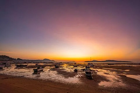 Time lapse Tranquil Maritime Scene at Tropical Sunset Stock Photos