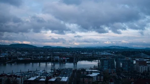 Time Lapse Transition From Day To Night Downtown Portland Oregon Stock Footage 106577836