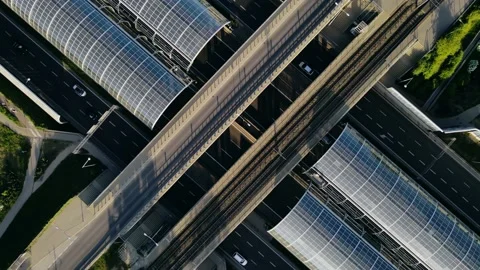Time-lapse of transport junction with multiple roads intersections with a lot Stock Footage 220803707