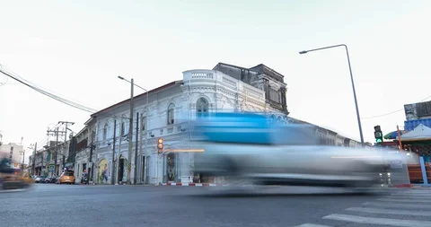 Time-lapse transportation moving in local street of Phuket Old-town Stock Footage 127576636