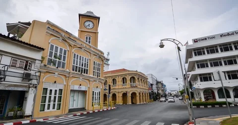 Time-lapse transportation moving in local street of Phuket Old-town Stock Footage 128669704