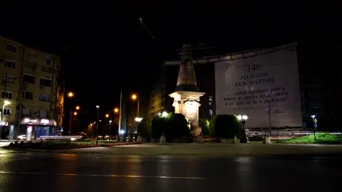 Time-lapse of transportation in the square of Vasil Levski at night in Sofia, Stock Footage 233298350