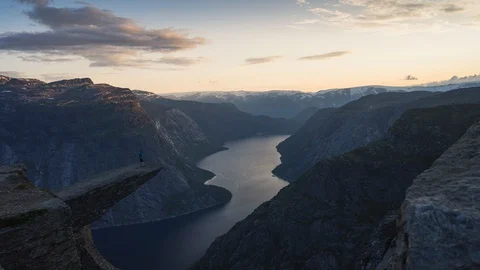 Time lapse of Trolltunga mountain cliff in Norway Stock Footage 127877087