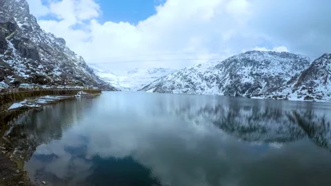 Time-Lapse Of Tsomgo or Changu Glacial Lake With Snow Mountains Stock Footage 153353642