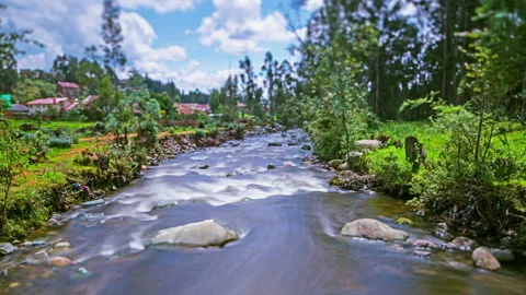 Time lapse of Tumebamba river, and town view. Cuenca, Ecuador.  4k Stock Footage 130321305