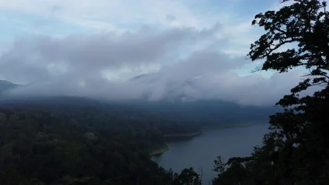 Time lapse of Twin lakes viewpoint. Running clouds blue sky, Bali Indonesia. Video stock 141122492