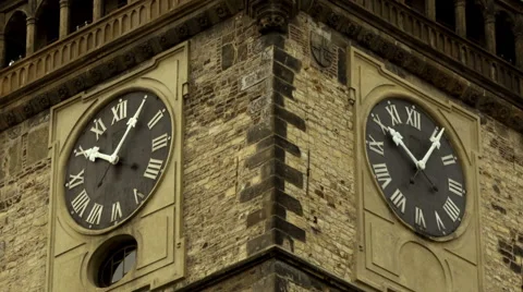 Time-lapse. Two Clocks on the tower of astronomical clock Orloj in Prague Stock Footage
