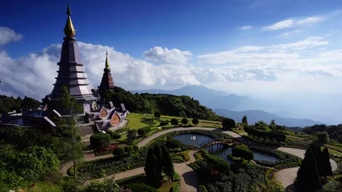 Time lapse of Two pagodas in an Inthanon mountain, Chiang Mai, Thailand. Stock Footage 75659122