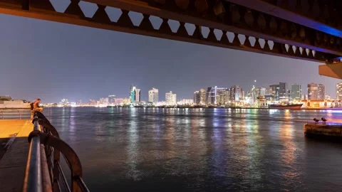 Time-Lapse Under Maktoum Bridge at Night Stock Footage 231575384