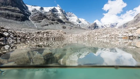 Time Lapse - Under water of a small glacial lake near a glacier Видео 99362703