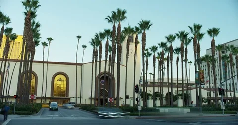 Time lapse of Union Station during sunset time in Los Angeles, California. Stock Footage 72992479