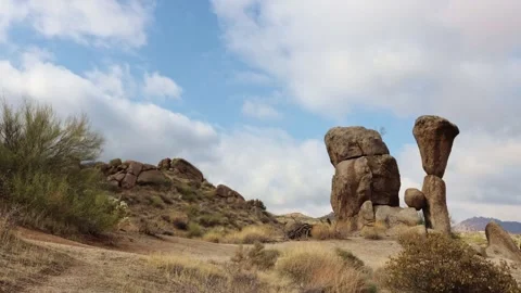 Time-Lapse With Unique Desert Rock Formations In Scottsdale AZ Desert Preserve Stock Footage 345264500