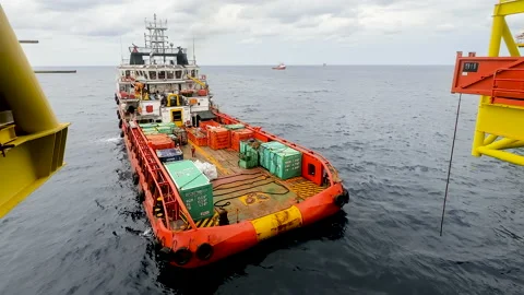 Time Lapse Unloading Material on Supply Vessel Stock Footage 143953917