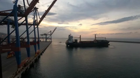 Time lapse unmooring of container ship from La Guaira Stock Footage 155675700