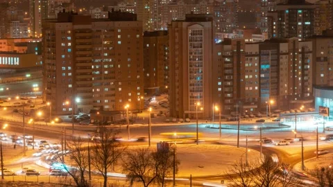 Time Lapse Urban Junction Overpass At Night Rush Hour Traffic City Panorama Stock Footage 143978978