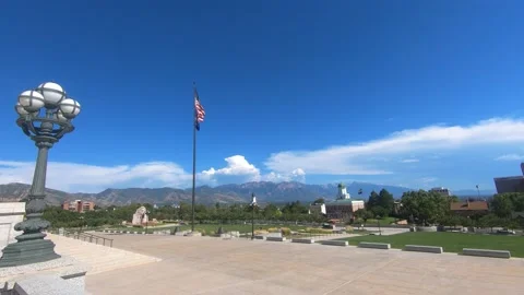 Time Lapse Utah State Capitol Mountains American Flag Summer Stock Footage 154142714