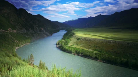 Time Lapse Valley of Mountain River Stock Footage 30444656