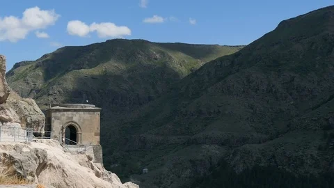 Time lapse Vardzia cave monastery. Cave town in the mountains. Complex carved in Stock Footage 90351180