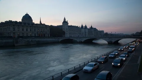 Time-lapse of vehicles moving on busy street at dusk Stock Footage 106150410