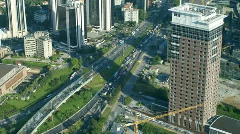Time-lapse video (4K): Aerial view to freeway with traffic jam Stock Footage