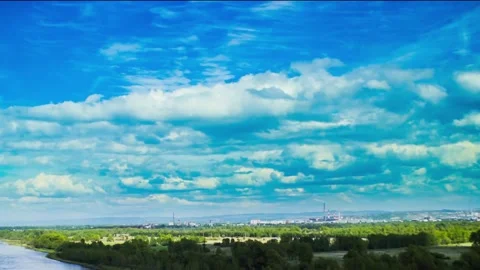 Time lapse Video 4k. Clouds in the sky above the river Stock Footage 181894894