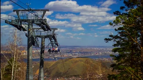 Time lapse Video 4k ropeway with clouds in the sky Stock Footage 181899350