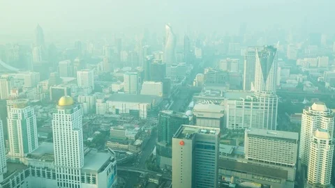 Time lapse video with aerial view of Bangkok city in the morning haze Stock Footage 83292387