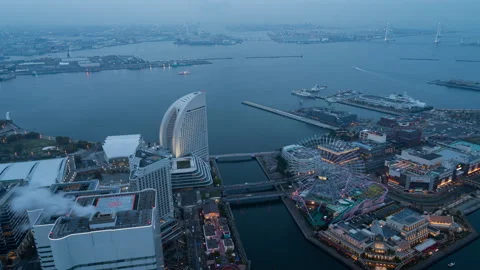 Time Lapse video Aerial view of Yokohama landmark Minato Mirai area represe.. Stock Footage 281134608