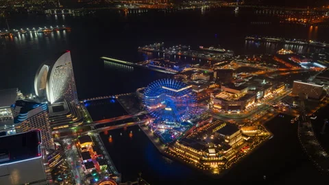 Time Lapse video Aerial view of Yokohama landmark Minato Mirai area in the .. Stock Footage 281134709