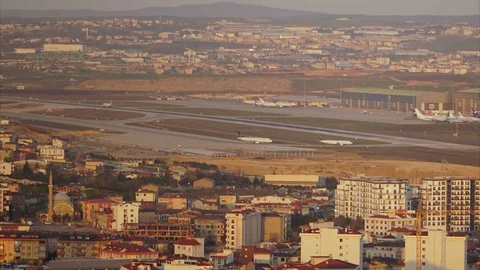 Time lapse video of airplanes taking off and landing with a runway view on an ai Stock Footage 82184205