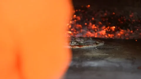 Time-lapse video of baking pizza in an wood fired oven Stock Footage 132762732